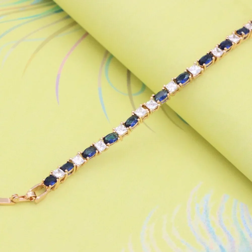 Rose Gold Bracelet with Blue & White Stones in Elegant Setting, XPBL0730